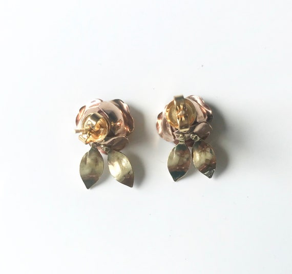 Two Tone Flower Earrings, Pierced Earrings, Yello… - image 2