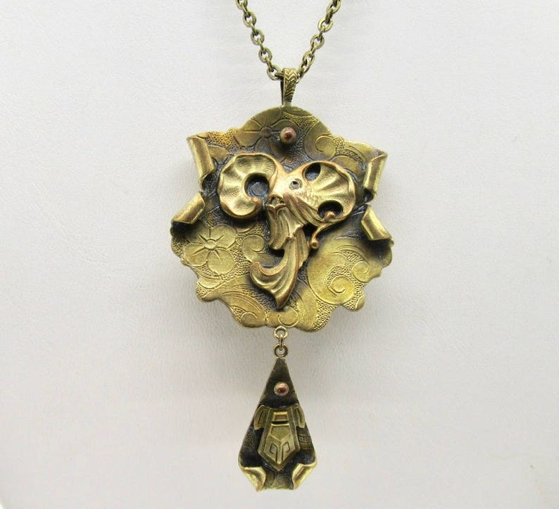 Art Deco Style Necklace Greek Revival Jewelry Animal Necklace Elk Necklace Brass Necklace Pin and Necklace Elk or Ram Necklace