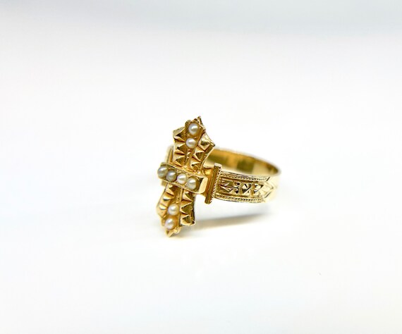 Yellow Gold Seed Pearl Ring, Victorian Style Ring… - image 8