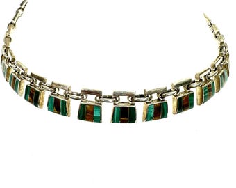 Artisan Malachite and Tigers Eye Pendant - Signed by Scorcia, 950 Stamped