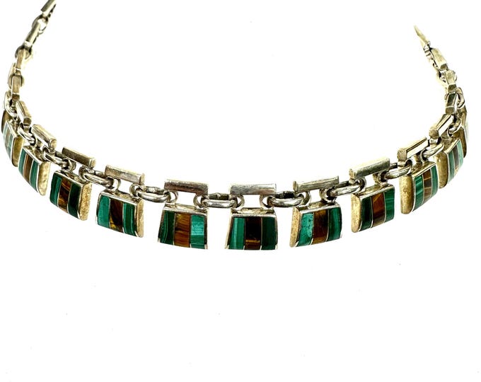 Artisan Malachite and Tigers Eye Pendant - Signed by Scorcia, 950 Stamped