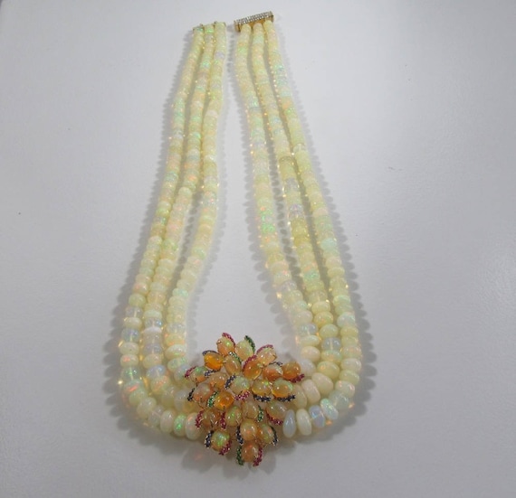 Triple Strand Opal Necklace: Sapphire, Ruby, Emer… - image 7