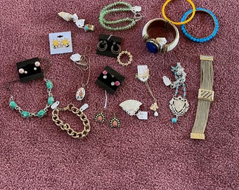 Bag Lot of Jewelry Pieces, Bits and Pieces of Jewelry, Up-Cycle Jewelry, Earrings, Enamel Jewelry
