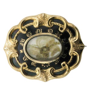 Victorian Memorial Hair Pin: Black Enamel & Gold bild 1