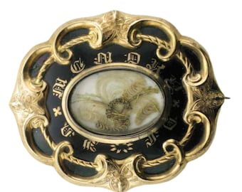 Victorian Memorial Hair Pin: Black Enamel & Gold