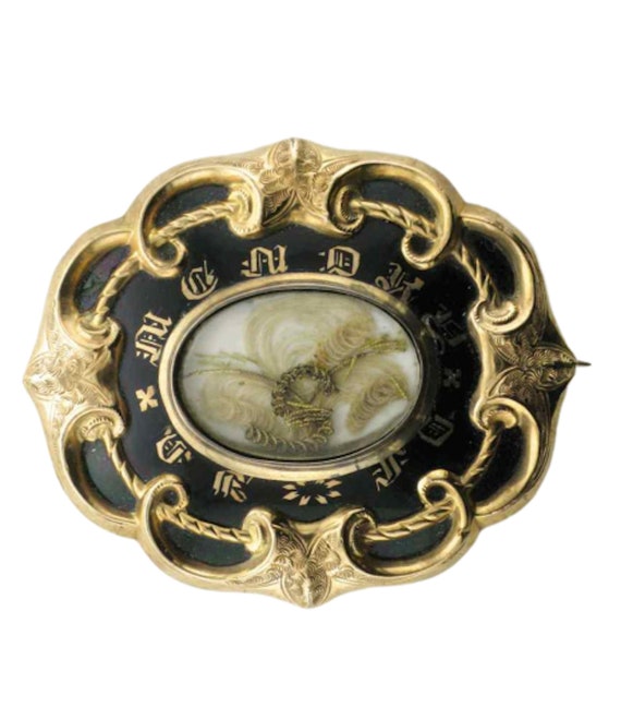 Victorian Memorial Hair Pin: Black Enamel & Gold