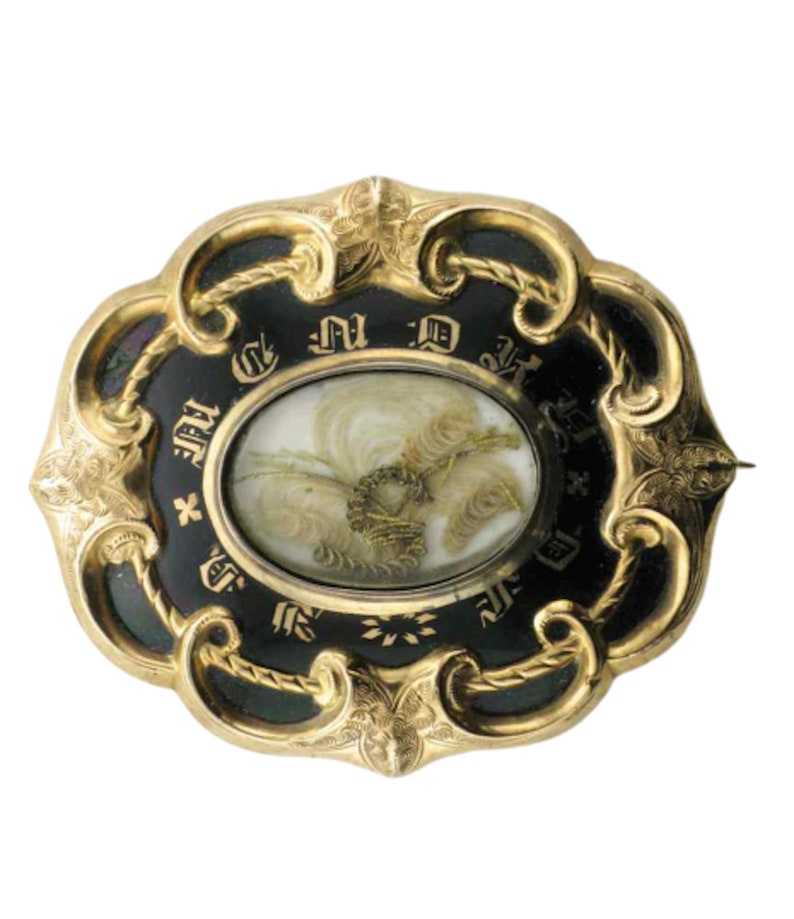 Victorian Memorial Hair Pin: Black Enamel & Gold bild 1