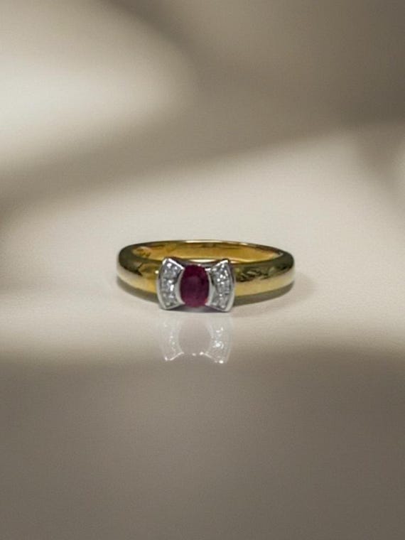 Hallmarked 18K Yellow Gold Estate Ruby and Diamon… - image 8