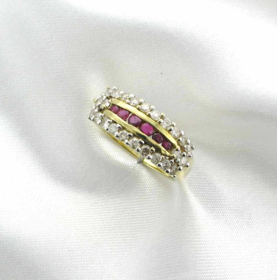 14K Yellow Gold Ruby Diamond Stacking Ring, Estat… - image 4
