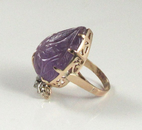 Carved Amethyst and Diamond Ring; Amethyst Statem… - image 3
