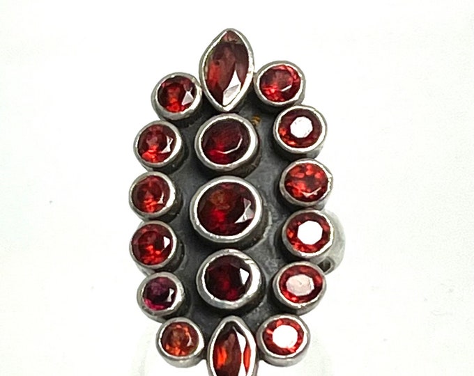 Sterling Silver Garnet Ring, Vintage Multi-Stone Garnet Ring, Garnet Fashion Ring, January Birthstone Ring