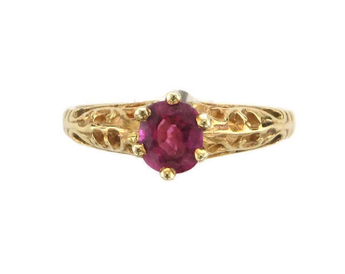 Yellow Gold Filigree Ring Set with Ruby, Ruby Ring, Filigree Ruby Ring, Yellow Gold Filigree, Ruby Solitaire, July Birthstone