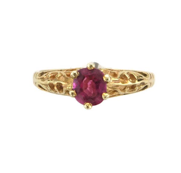 Yellow Gold Filigree Ring Set with Ruby, Ruby Ring, Filigree Ruby Ring