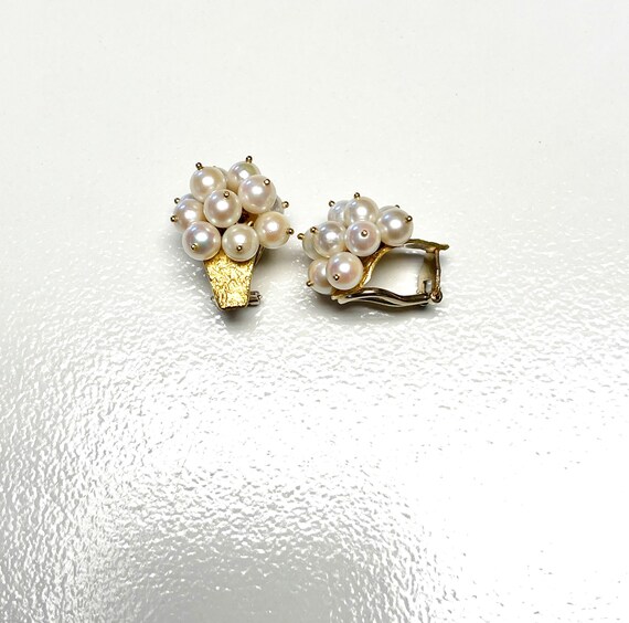 Vintage Yellow Gold Cultured Pearl Clip-On Earrin… - image 4