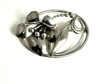 Vintage Sterling Silver Flower Brooch - Signed B&B Retro Design