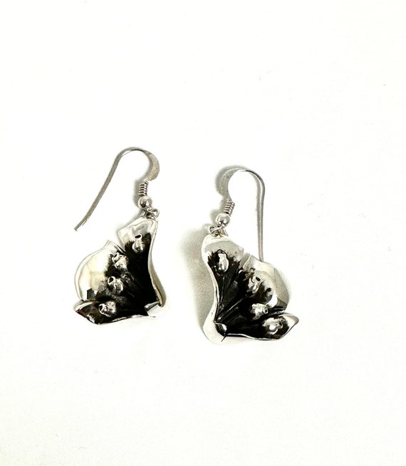 Sterling Silver Flower Motif Dangle Earrings, Vin… - image 3