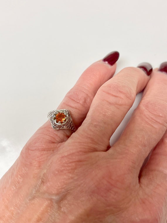 ON SALE, White Gold Filigree Orange Sapphire Ring… - image 6