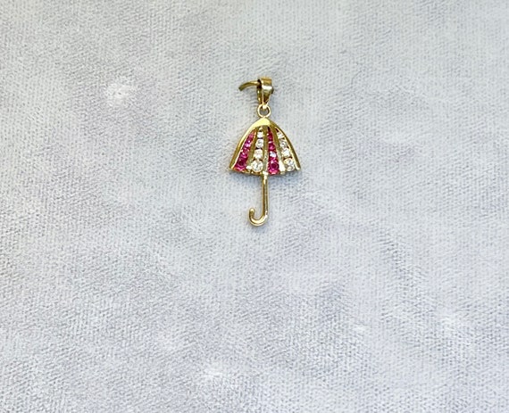 Yellow Gold Ruby and Diamond Umbrella Charm or Pe… - image 2