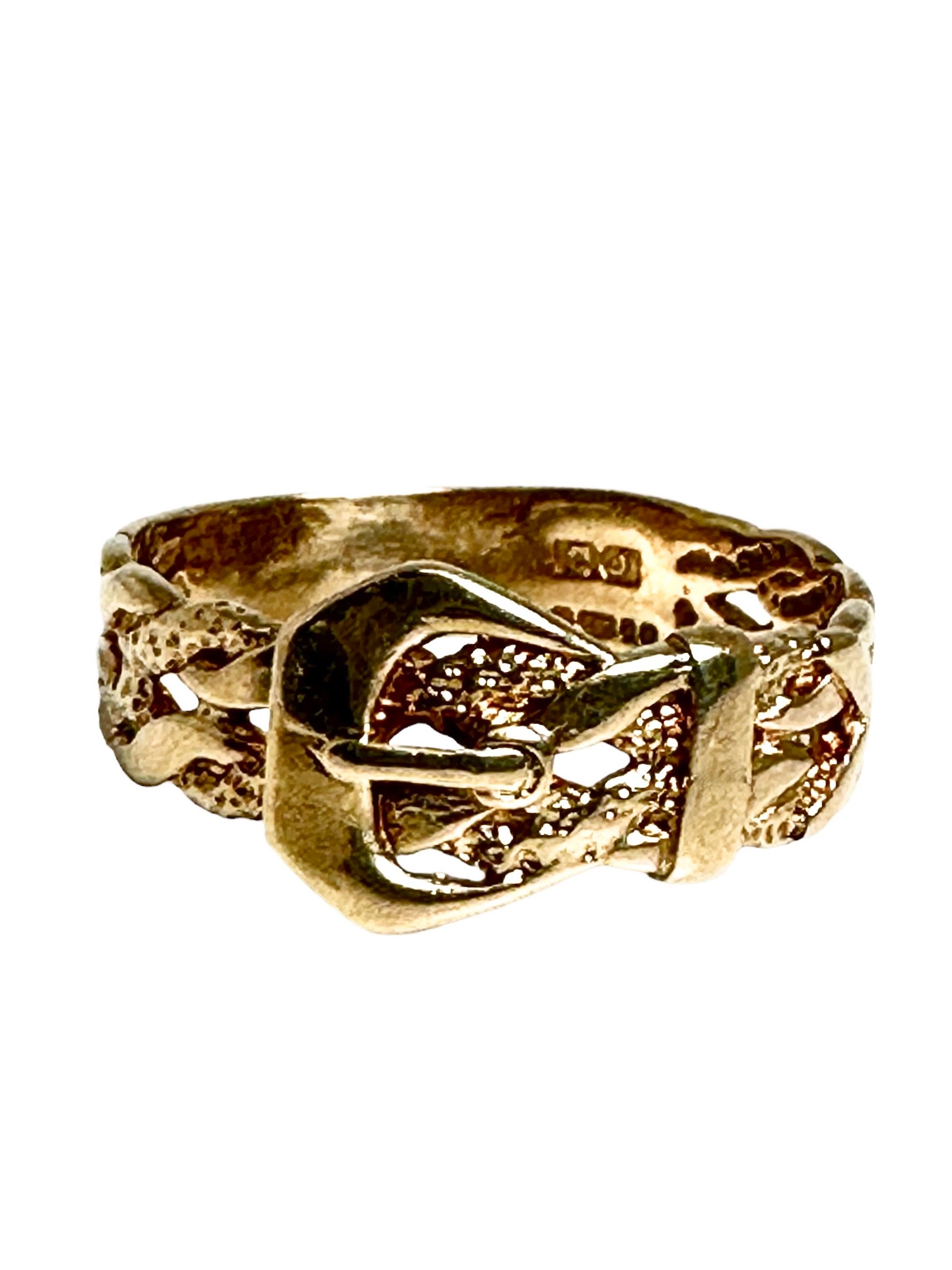 Solid 9ct Yellow Gold Belt Buckle Ring, Men's Women's 9K Band 
