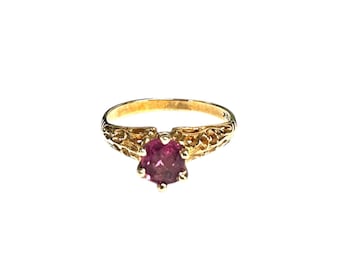 Vintage Ruby Ring, 14k Yellow Gold Filigree, July Birthstone