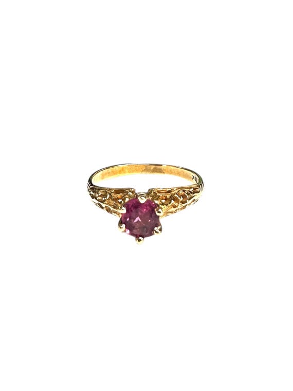 Vintage Ruby Ring, 14k Yellow Gold Filigree, July… - image 1