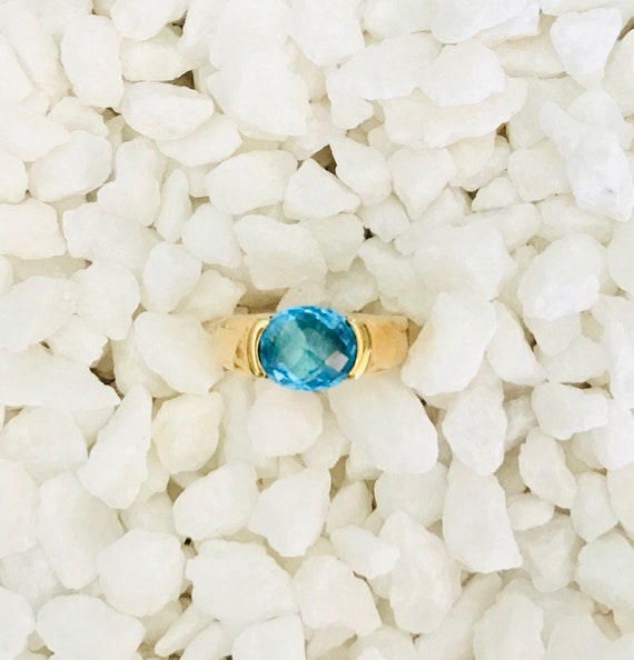 Yellow Gold Blue Topaz Ring, November Birthstone,… - image 7
