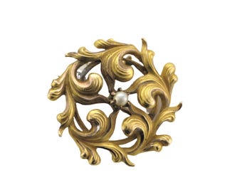 Spilla/ciondolo vittoriano in oro 14 carati con perla