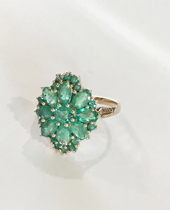 Yellow Gold Emerald Cluster Ring, Emerald Cocktail