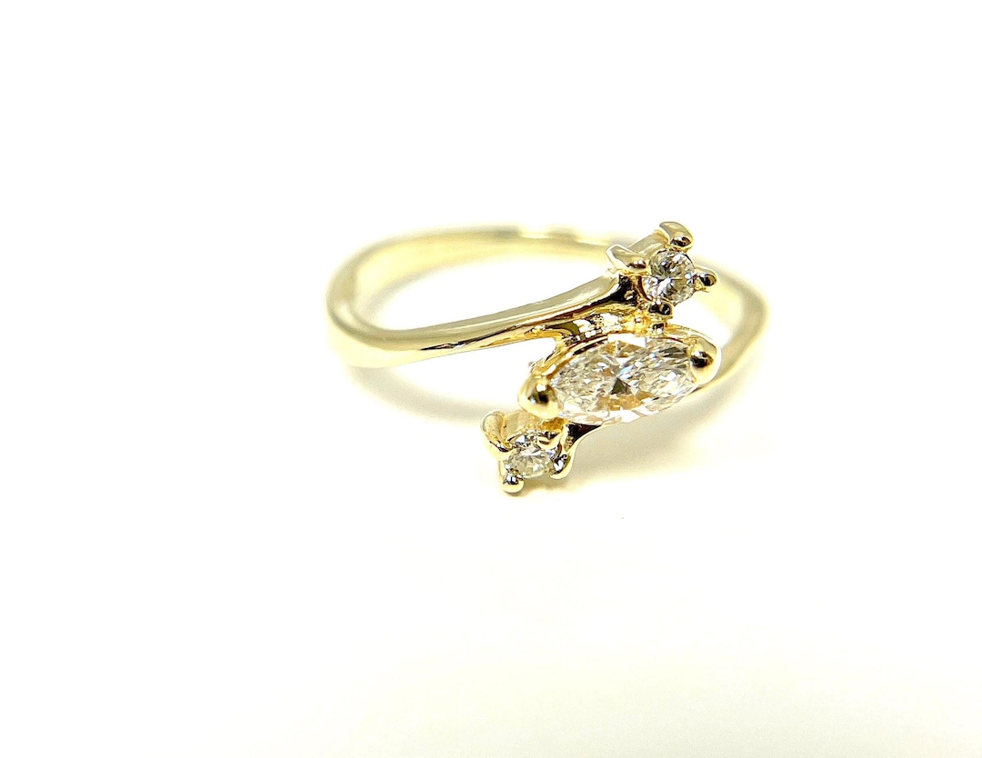 Vintage 14k Yellow Gold Marquise Diamond Bypass Engagement Ring - Etsy