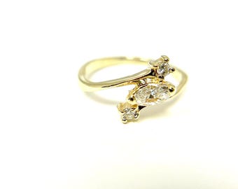 Vintage 14k Yellow Gold Marquise Diamond Bypass Engagement Ring
