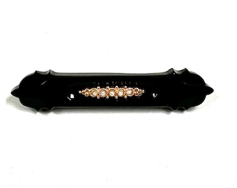 Classic Mourning Jewelry: Black Onyx and Seed Pearl Victorian Pin
