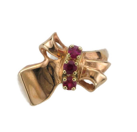 Retro 14k Rose Gold Ruby Ring - July Birthstone - image 2