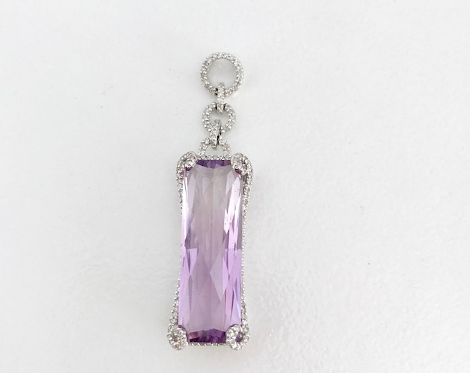 Elegant Vintage Amethyst & Diamond 14K Gold Pendant, February Birthstone Necklace, Fancy Cut Gemstone