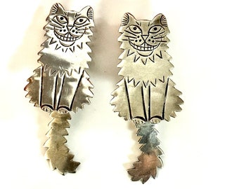 Vintage Sterling Silver Clip On Cat Earrings Signed Kristi Davis