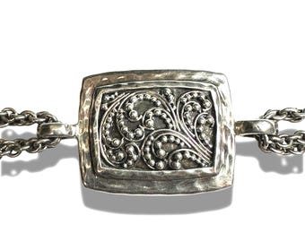 Sterling Silver Bracelet Stamped Lois Hill Indonesia 925| Chain Link| Toggle Clasp