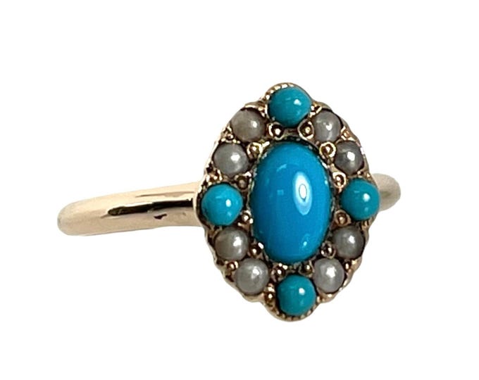 Antique Turquoise and Pearl Ring, Victorian Ring, Vintage Turquoise and Pearl Ring, Turquoise and Pearl Ring