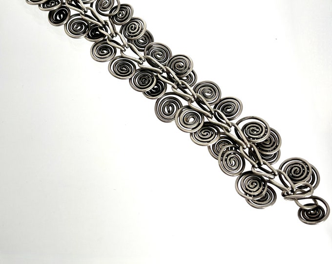 Silver Circle Link Bracelet, Vintage Silver Bracelet, Circle Design Bracelet