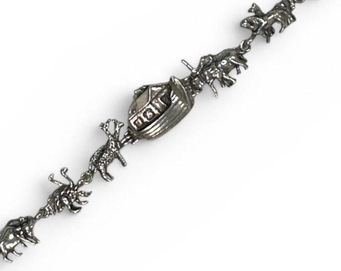 Vintage Sterling Silver Noah's Ark Link Bracelet | Religious Jewelry| Animal Links