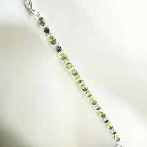 Sterling Silver Peridot Link Bracelet, Gemstone Bracelet