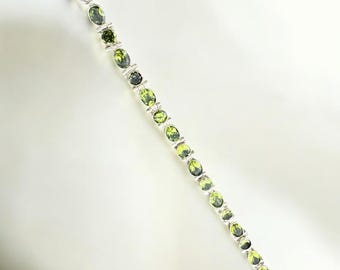 Sterling Silver Peridot Link Bracelet, Gemstone Bracelet