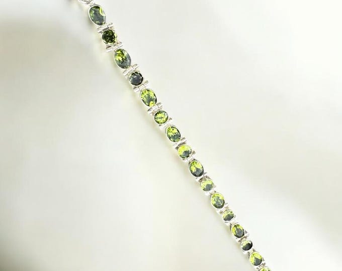 Sterling Silver Peridot Link Bracelet, Gemstone Bracelet