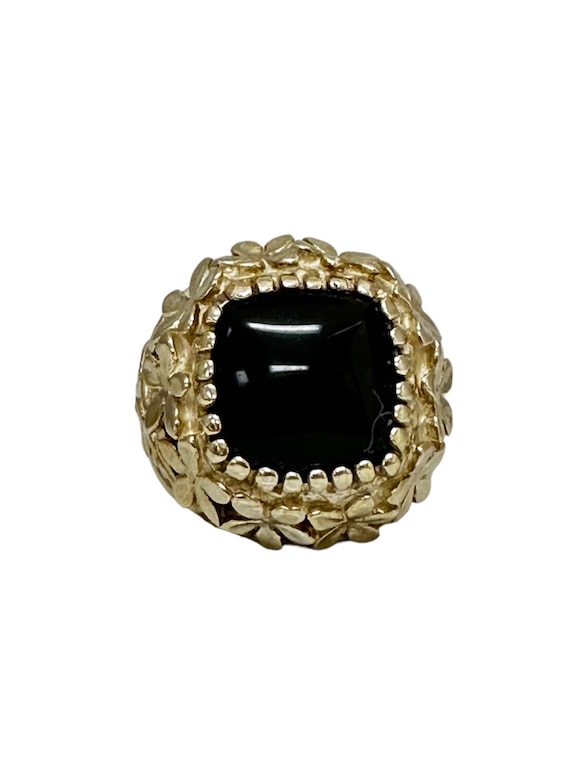 Vintage Sterling Silver Black Onyx Ring, Floral D… - image 3