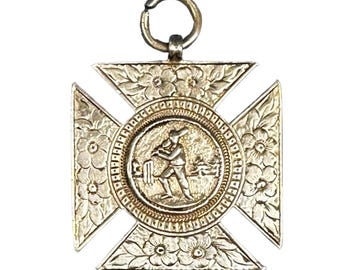 Sterling Silver Hallmarked Cricket Medal with Floral Accent