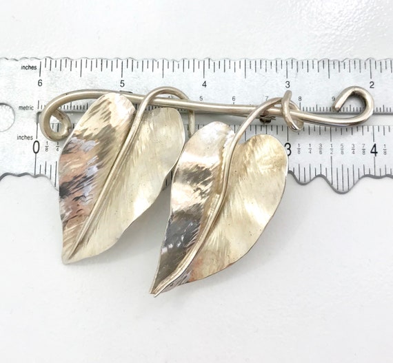 Large Sterling Silver Leaf Pin, Vintage Leaf Pin,… - image 6