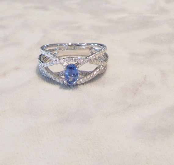 White Gold Blue Sapphire and Diamond Cocktail or … - image 1