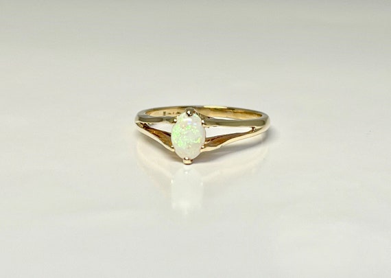 Vintage Opal Ring, Yellow Gold Opal Ring, October