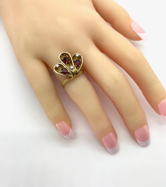 Vintage 14k Yellow Gold Ruby and Diamond Ring - J… - image 9