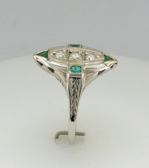 Diamond and Laboratory Grown Emerald Filigree Ring, A… Gem