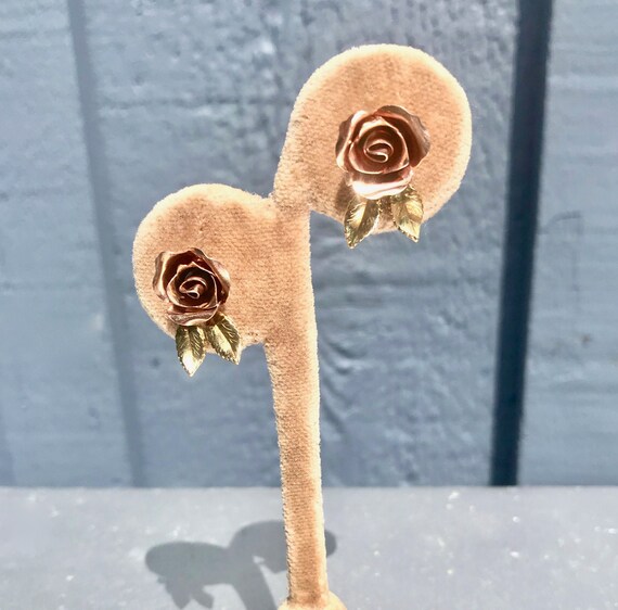 Two Tone Flower Earrings, Pierced Earrings, Yello… - image 1