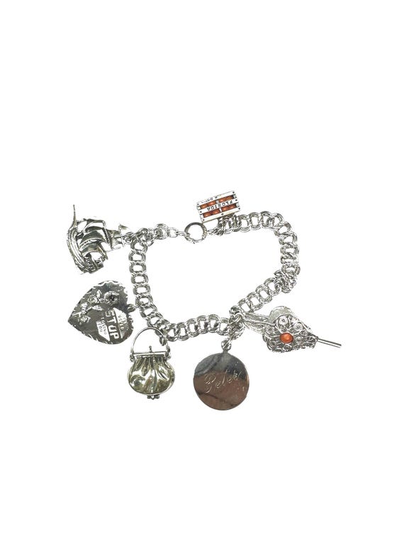 Sterling Silver Charm Bracelet with Six Charms-Vintage Charms